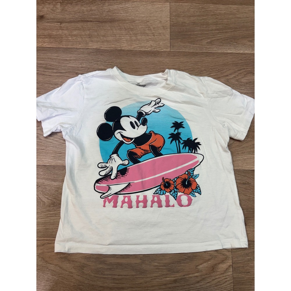 Disney Mickey Mouse Mahalo Surfing Graphic Tee White Kids Medium JT25869